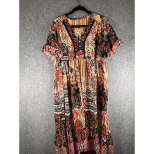Unbranded Dress Women OS Bombay Babydoll Midi Viscose Silk Midi Boho Ruffle Slee